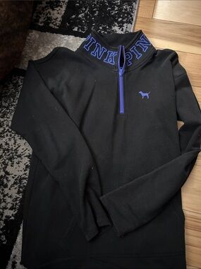PINK Victoria's Secret Black Half-Zip Pullover with Purple Trim